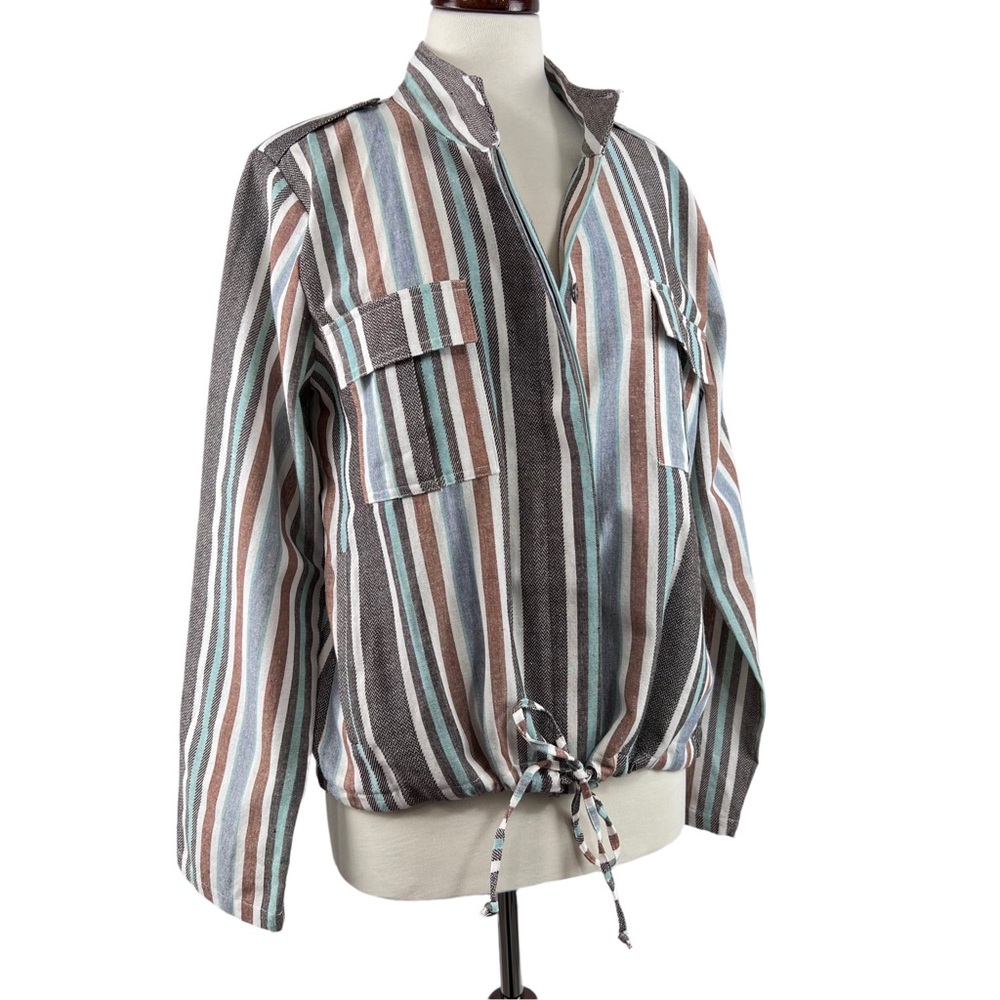 NWOT Mystree Linen Blend Striped Jacket Size Large